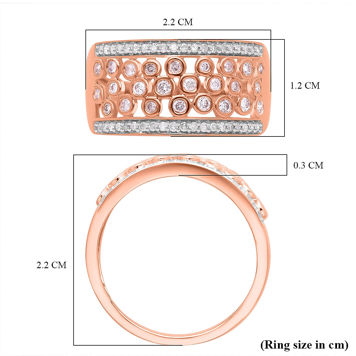 Designer Inspired - 9K Rose Gold SGL Certified Natural Pink Diamond & White Diamond  Bubble Ring