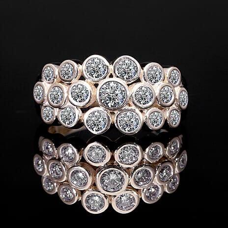 Luxuriant Diamond - 10K Yellow Gold SGL Certified Zambian Emerald & Lab Grown Diamond (VS-SI) Bubble Ring 1.10 Ct.