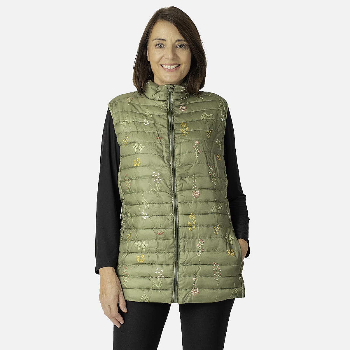 Weekend Ladies Floral Pack Away Gilet (Size 12)- Green