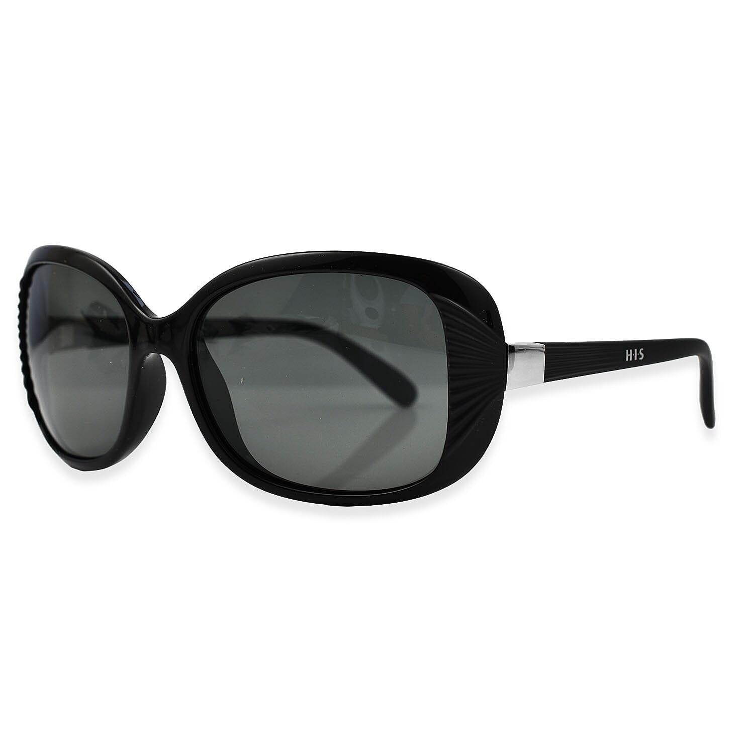 HIS Square POLARIZED Sunglasses with Metal Decor on Temples - Black - Unisex