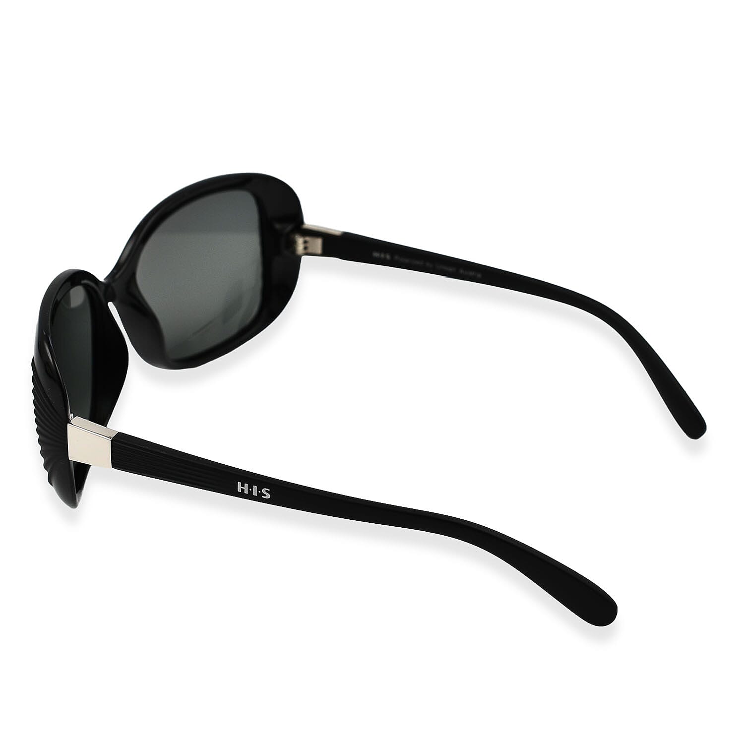 HIS Square POLARIZED Sunglasses with Metal Decor on Temples - Black - Unisex