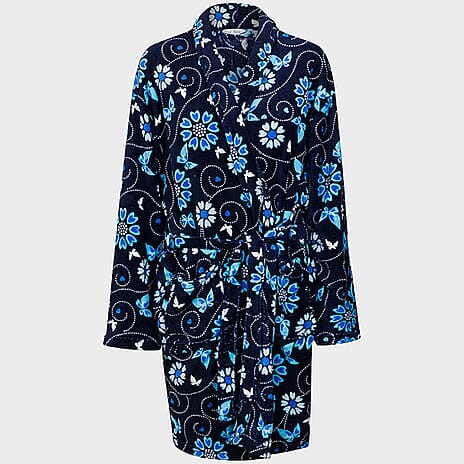 Diana Floral Printed Dressing Gown (One Size, upto 18) - Dark Blue