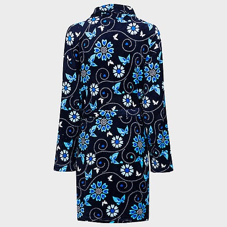 Diana Floral Printed Dressing Gown (One Size, upto 18) - Dark Blue