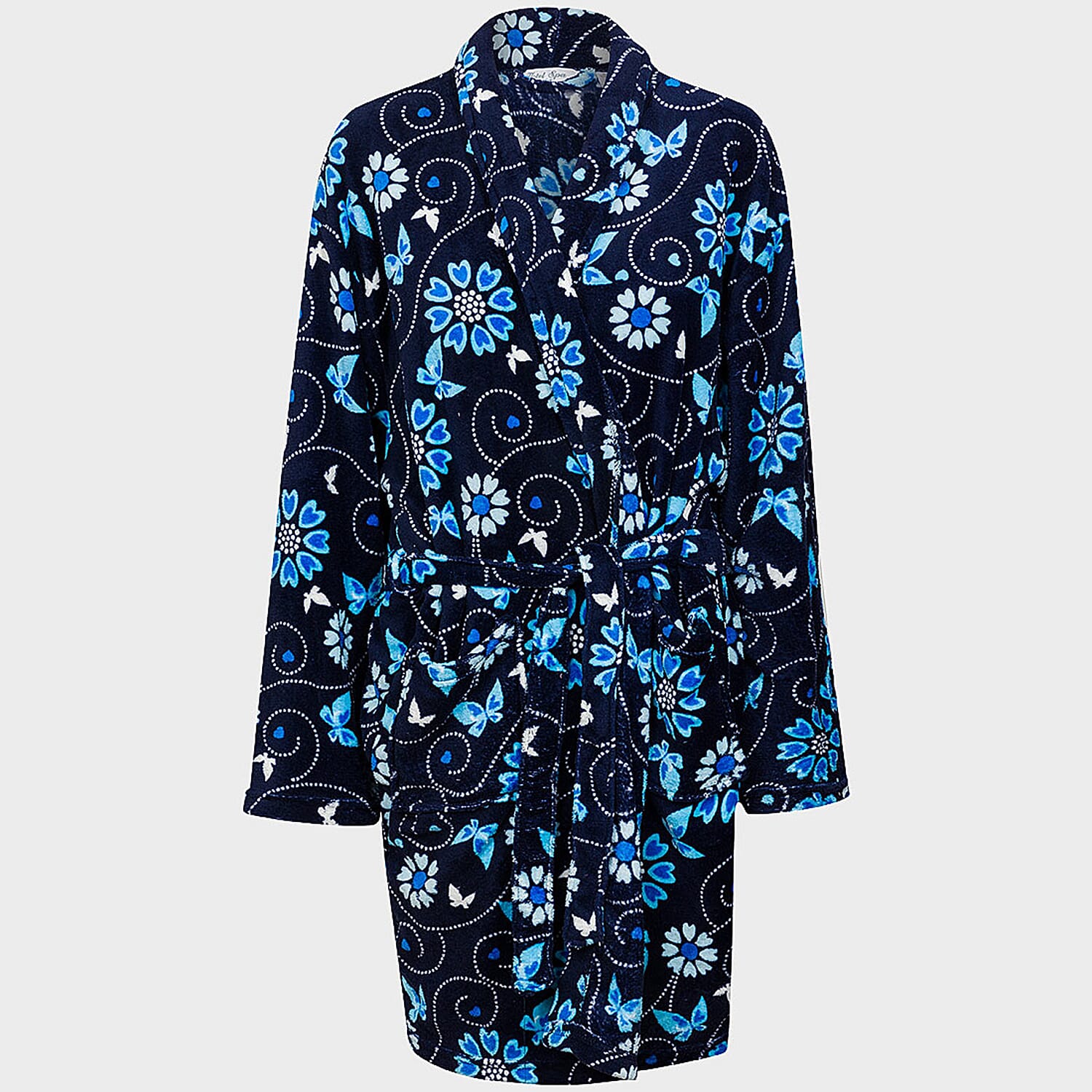 Diana Floral Printed Dressing Gown (One Size, upto 18) - Dark Blue