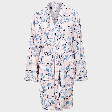 Printed Plush Dressing Gown (One Size) - White