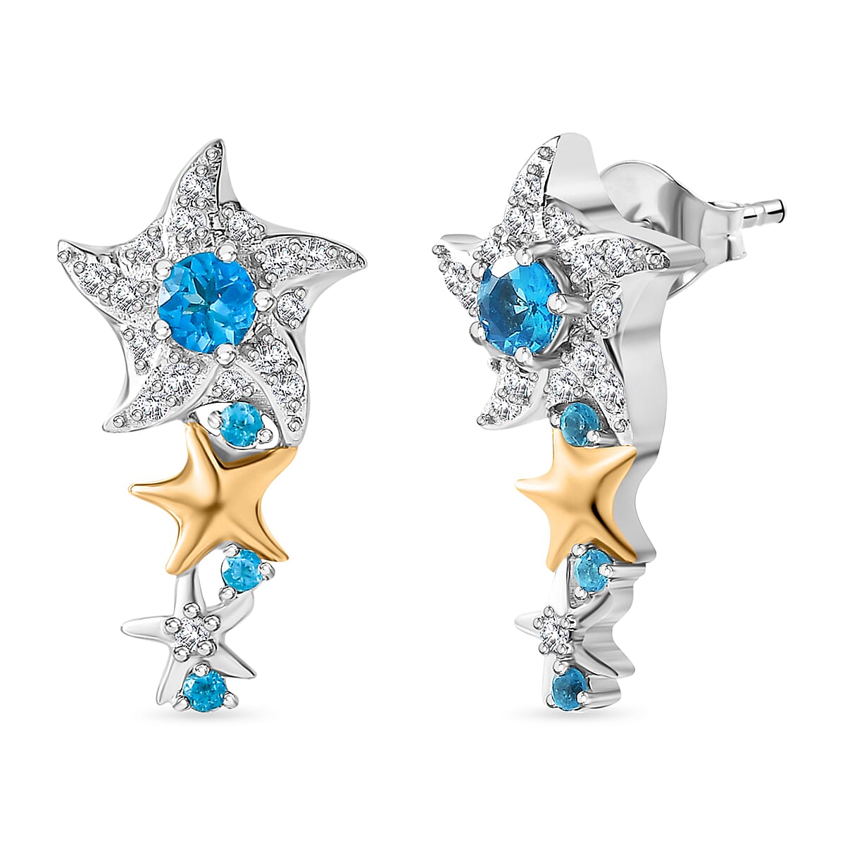 GP Celesetial Collection - Neon Apatite & Natural Zircon Earrings in Rhodium & 18K Vermeil Yellow Gold Plated Sterling Silver 0.69 Ct.