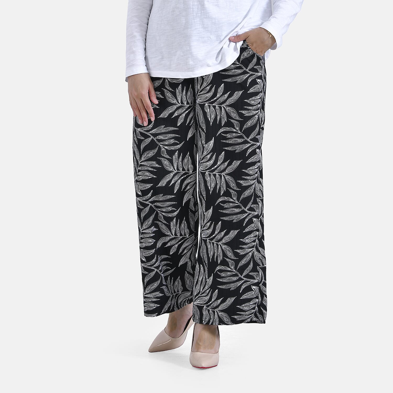 La Marey Printed Mid-Rise Elastic Waistband Wide Leg Trouser
