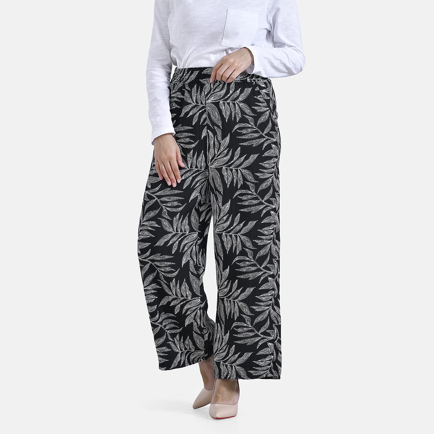La Marey Printed Mid-Rise Elastic Waistband Wide Leg Trouser