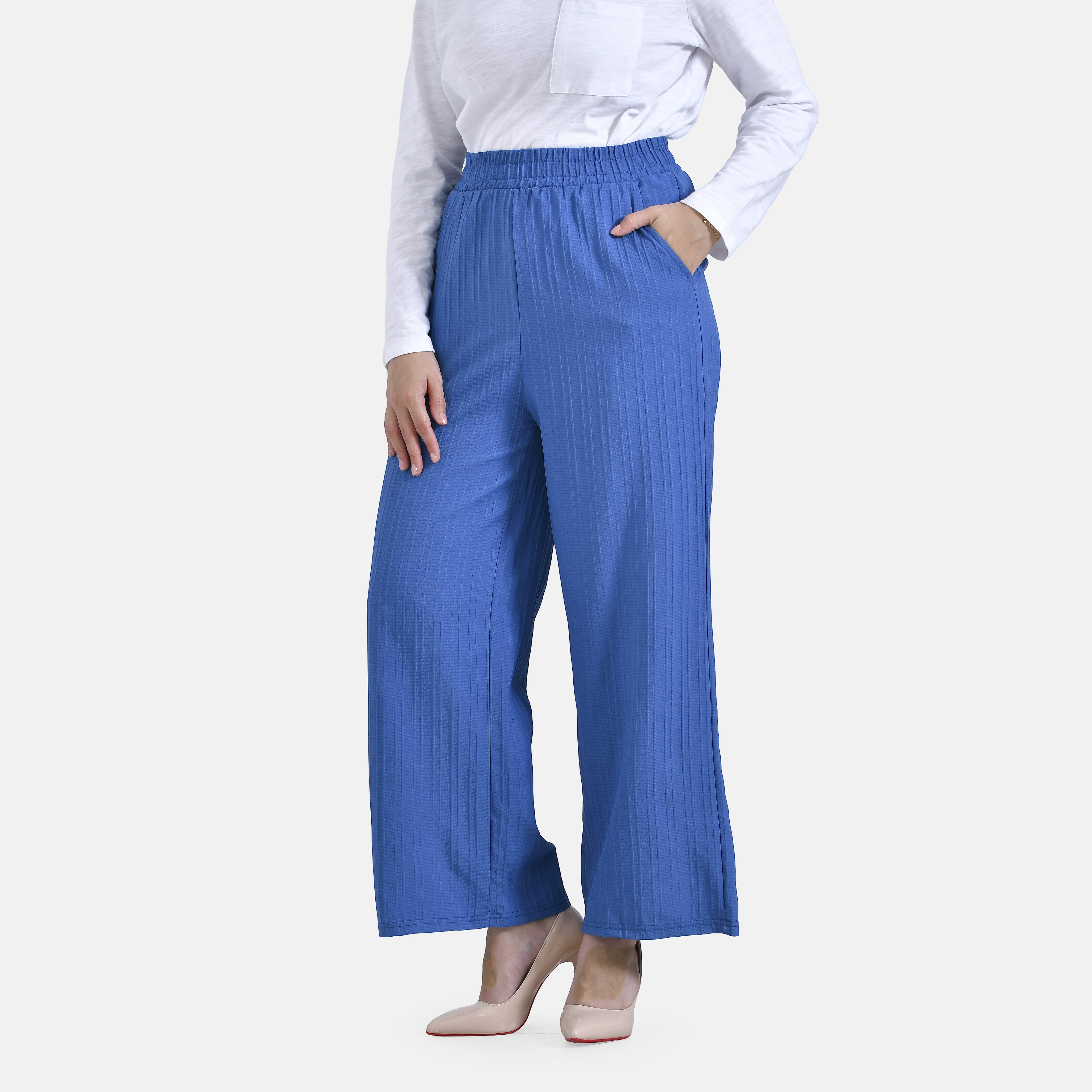 La Marey Womens High Waist Flowy Wide Leg Trousers with Vertical Pleats