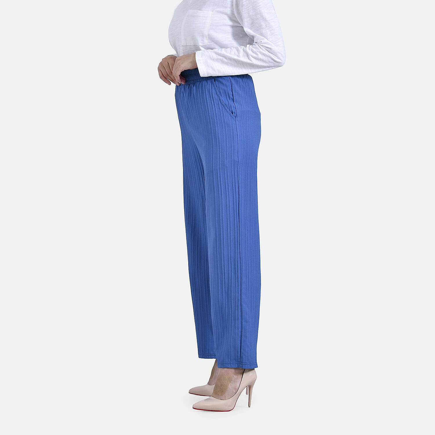 La Marey Womens High Waist Flowy Wide Leg Trousers with Vertical Pleats