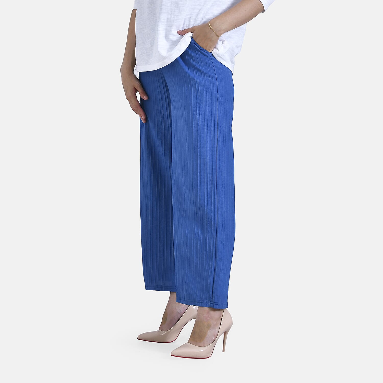 La Marey Womens High Waist Flowy Wide Leg Trousers with Vertical Pleats