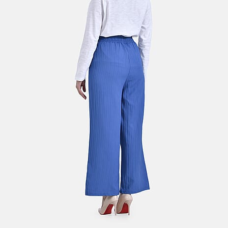La Marey Womens High Waist Flowy Wide Leg Trousers with Vertical Pleats (Size 16 to 18) - Blue