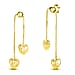 Sterling Silver Heart Charm Chain Drop Earrings