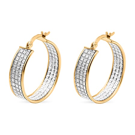 Gold Overlay Sterling Silver Stardust Hoop Earrings With Clasp