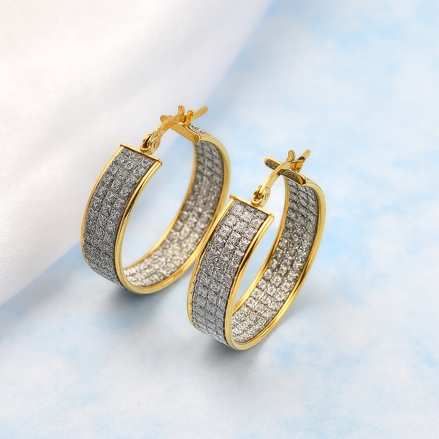 Gold Overlay Sterling Silver Stardust Hoop Earrings With Clasp