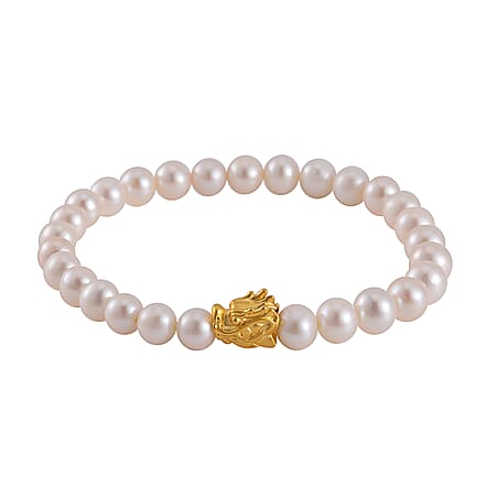 24K Yellow Gold White Anhui Pearl Dragon Bracelet