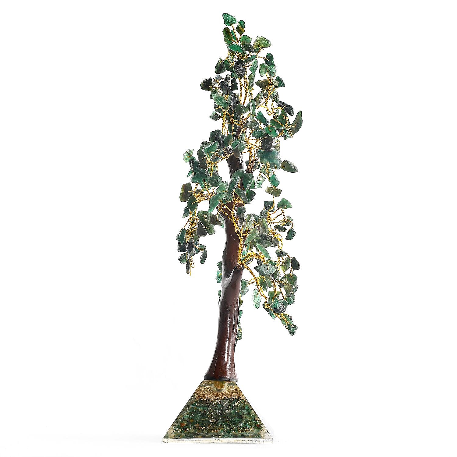 Decorative Handmade Green Jade Gemstone Tree with Wooden Base