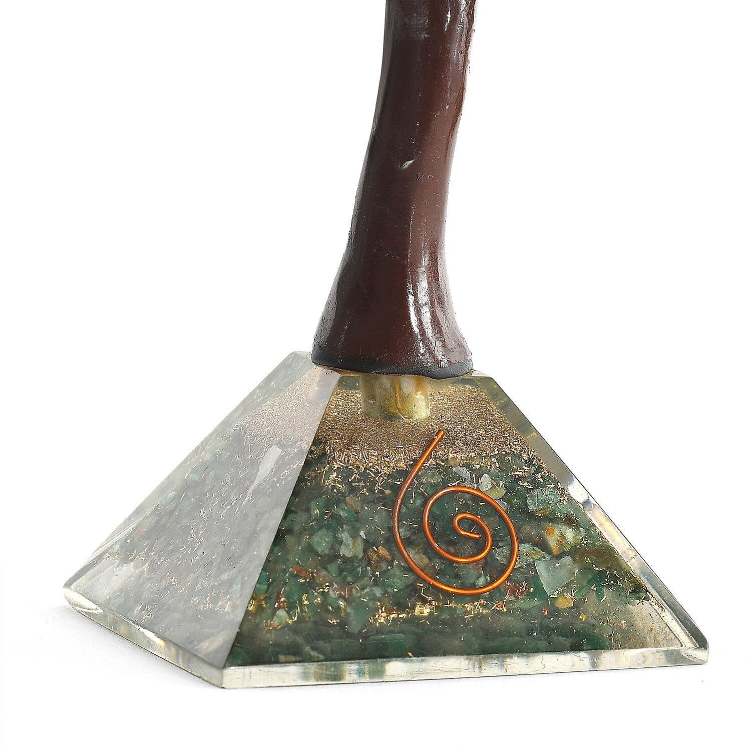 Decorative Handmade Green Jade Gemstone Tree with Wooden Base