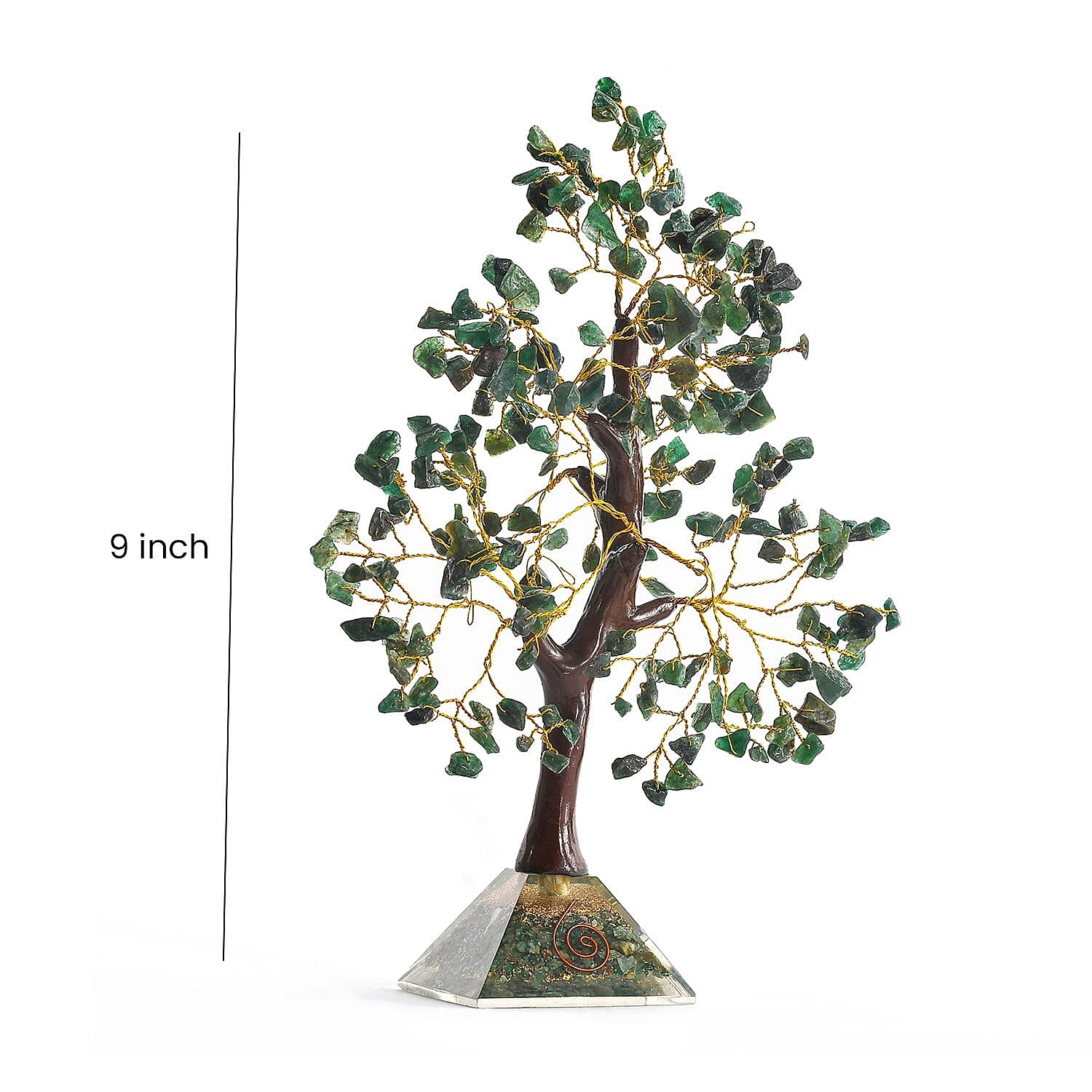 Decorative Handmade Green Jade Gemstone Tree with Wooden Base