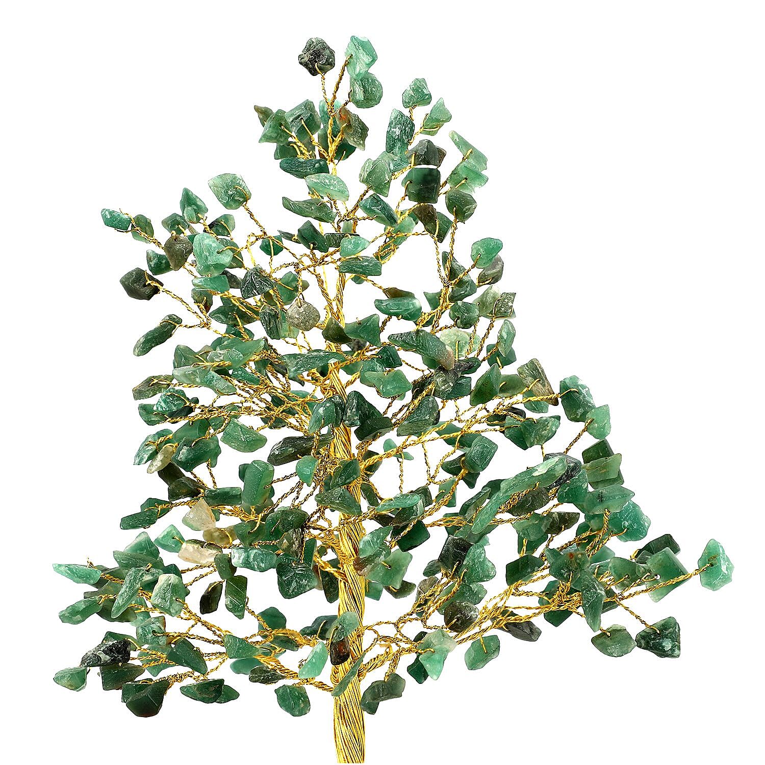 Decorative Handmade Green Jade Gemstone Tree with Wooden Base