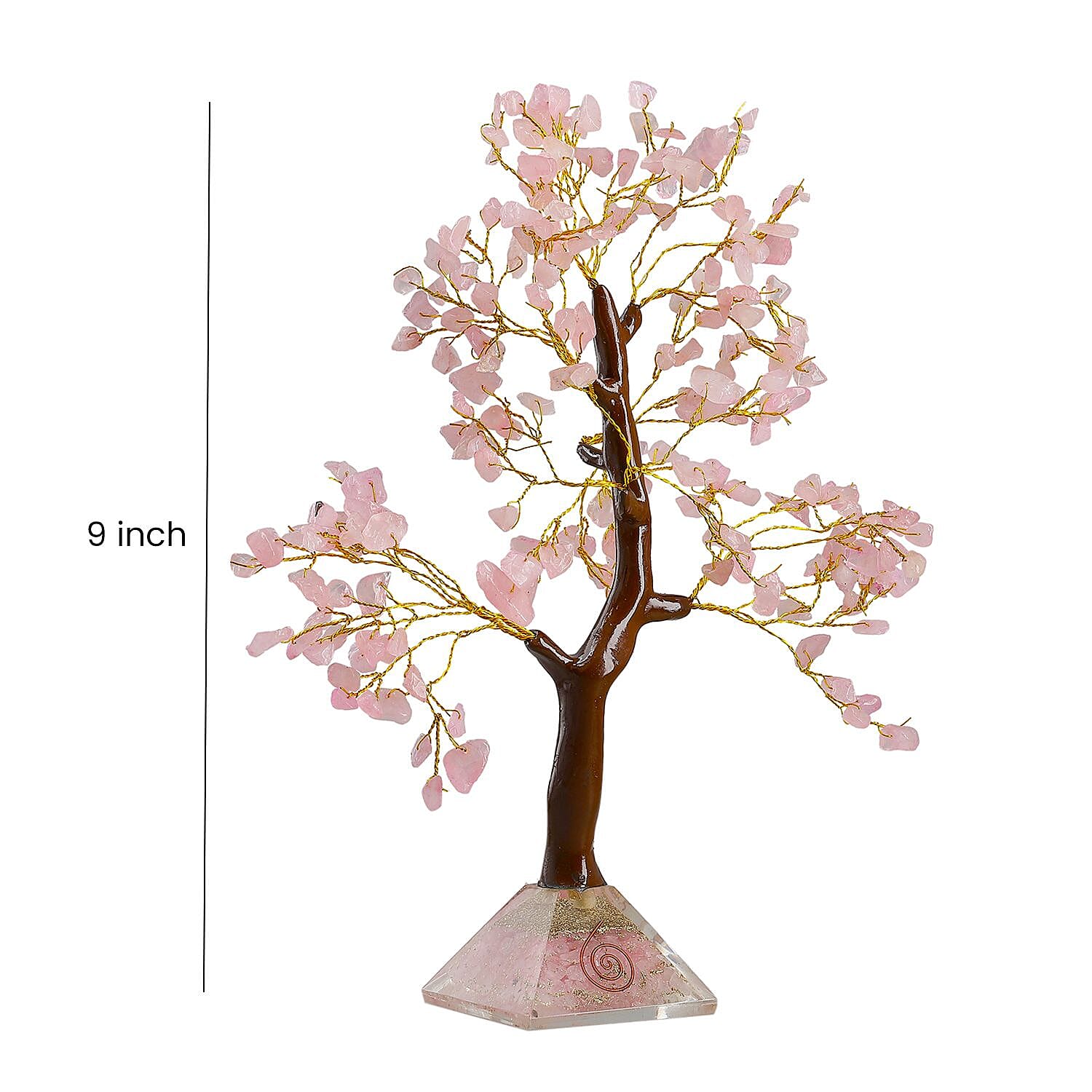 Decorative Handmade Rose Quartz Gemstone Tree with Wooden Base (Size 23x5.5cm) - Pink