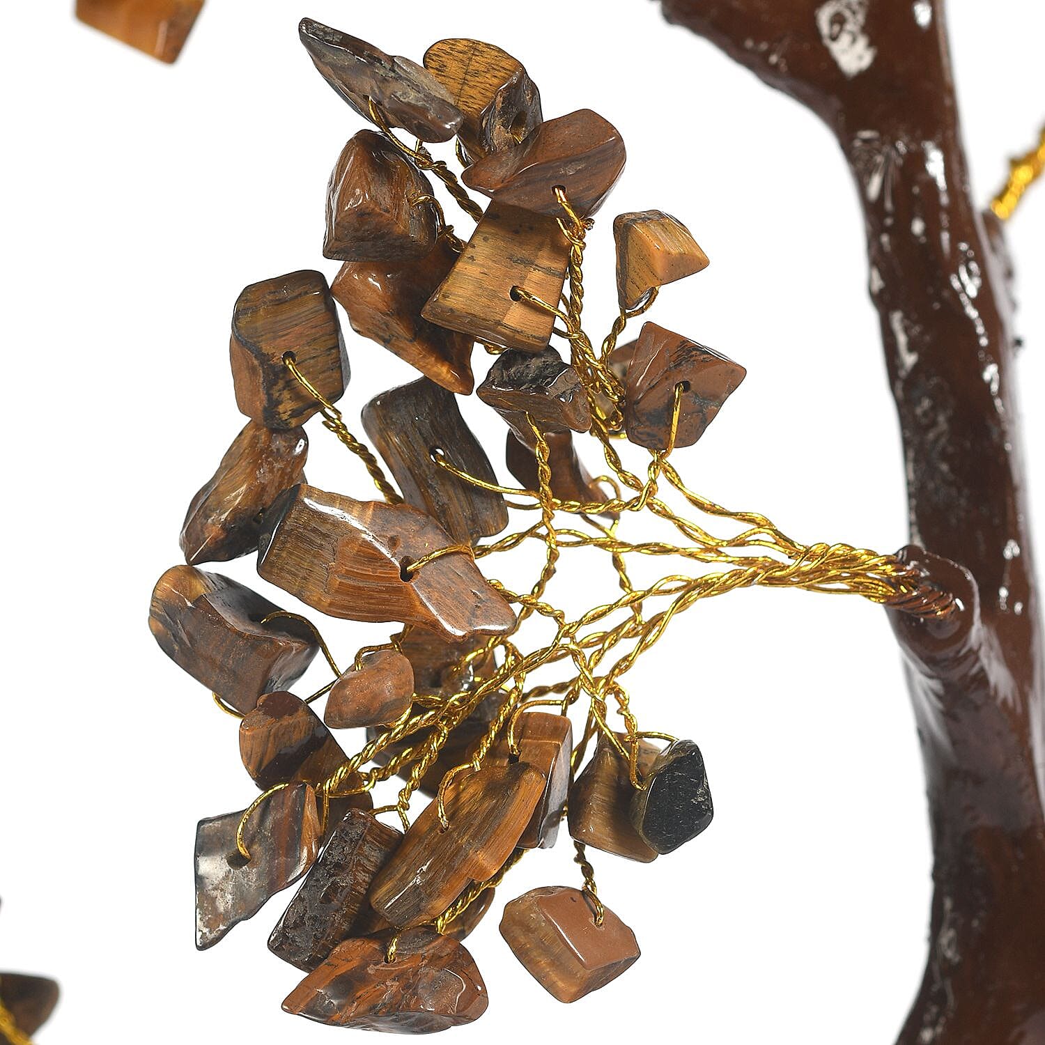 Decorative Handmade Tigers Eye Gemstone Tree with Wooden Base (Size 23x5.5cm) - Brown