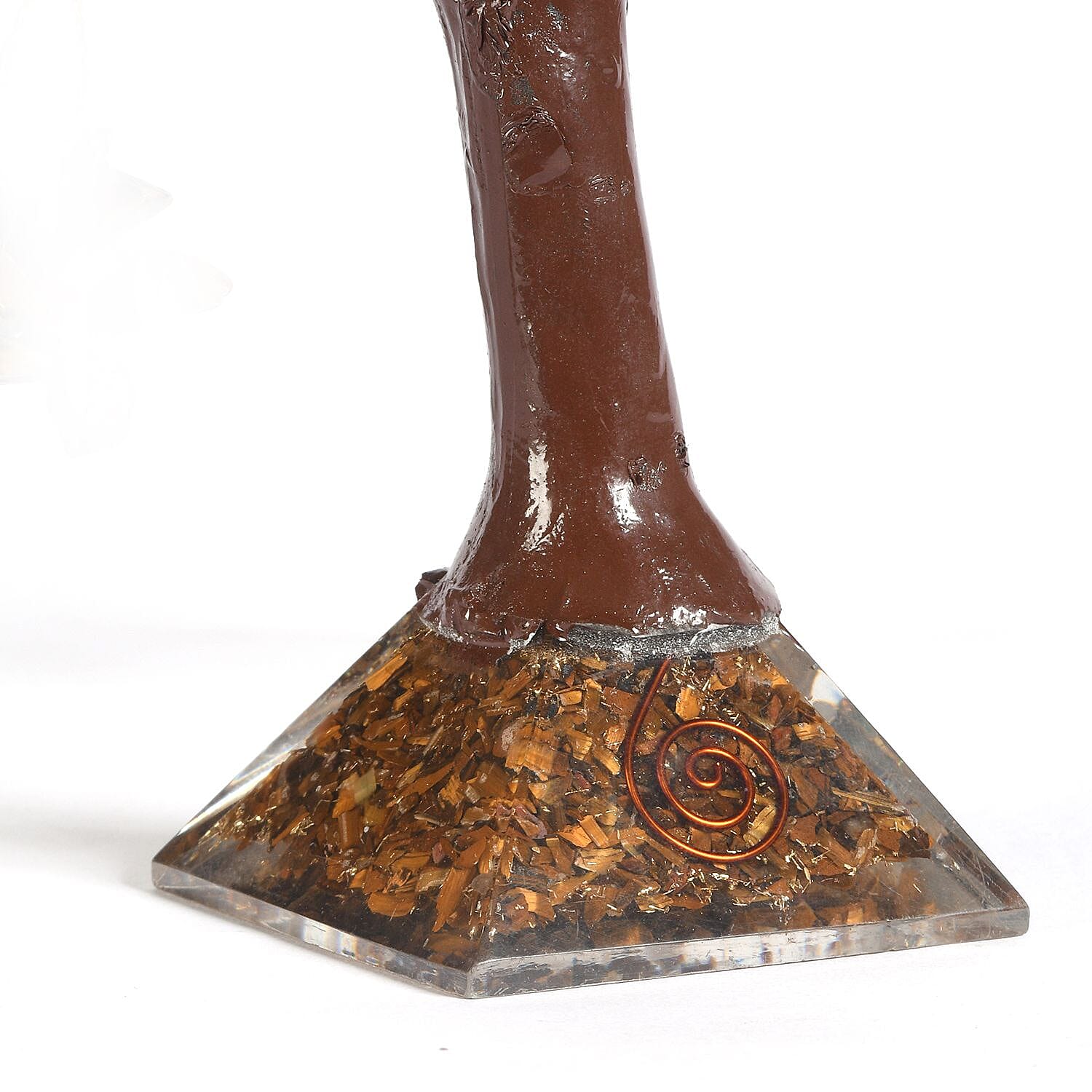 Decorative Handmade Tigers Eye Gemstone Tree with Wooden Base (Size 23x5.5cm) - Brown