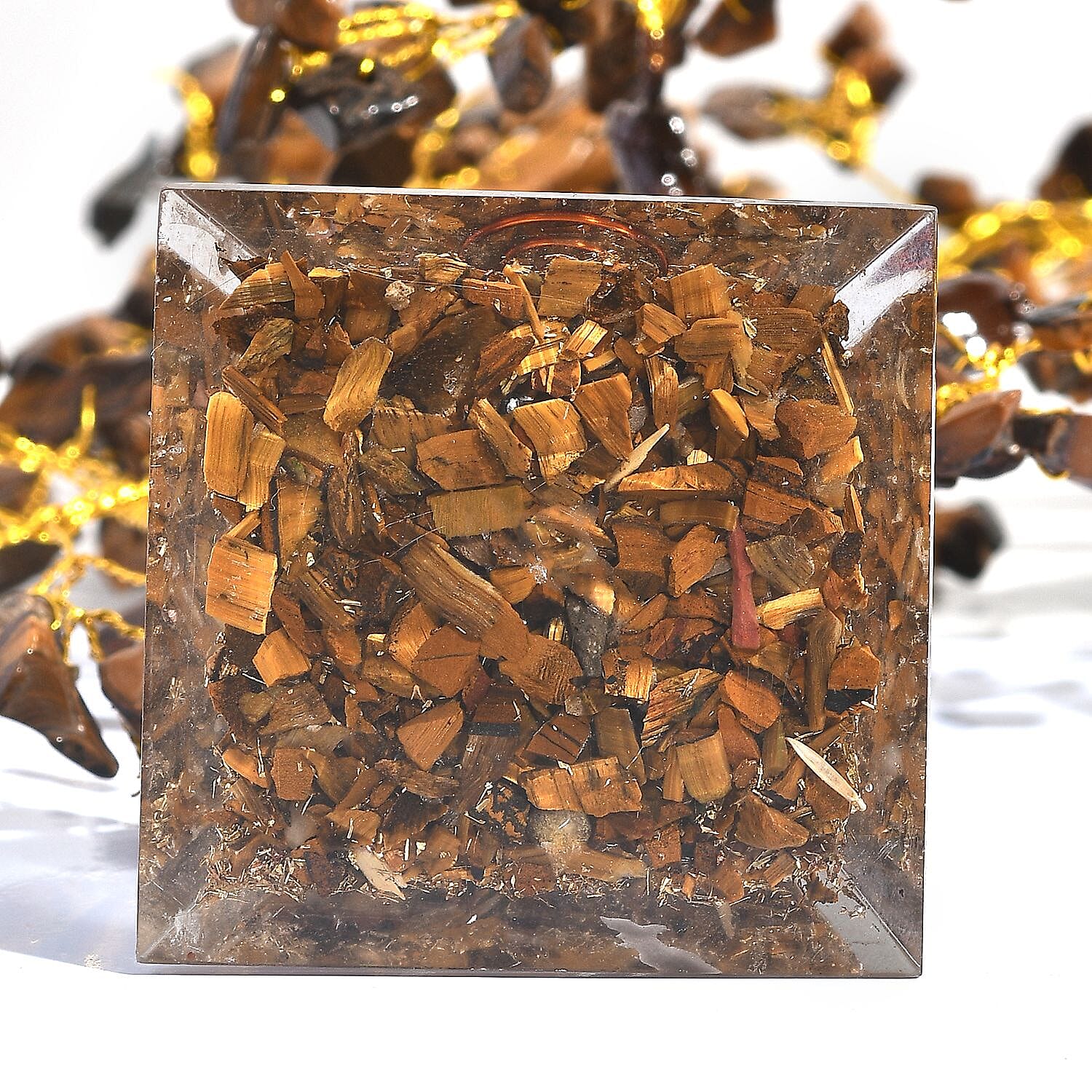 Decorative Handmade Tigers Eye Gemstone Tree with Wooden Base (Size 23x5.5cm) - Brown