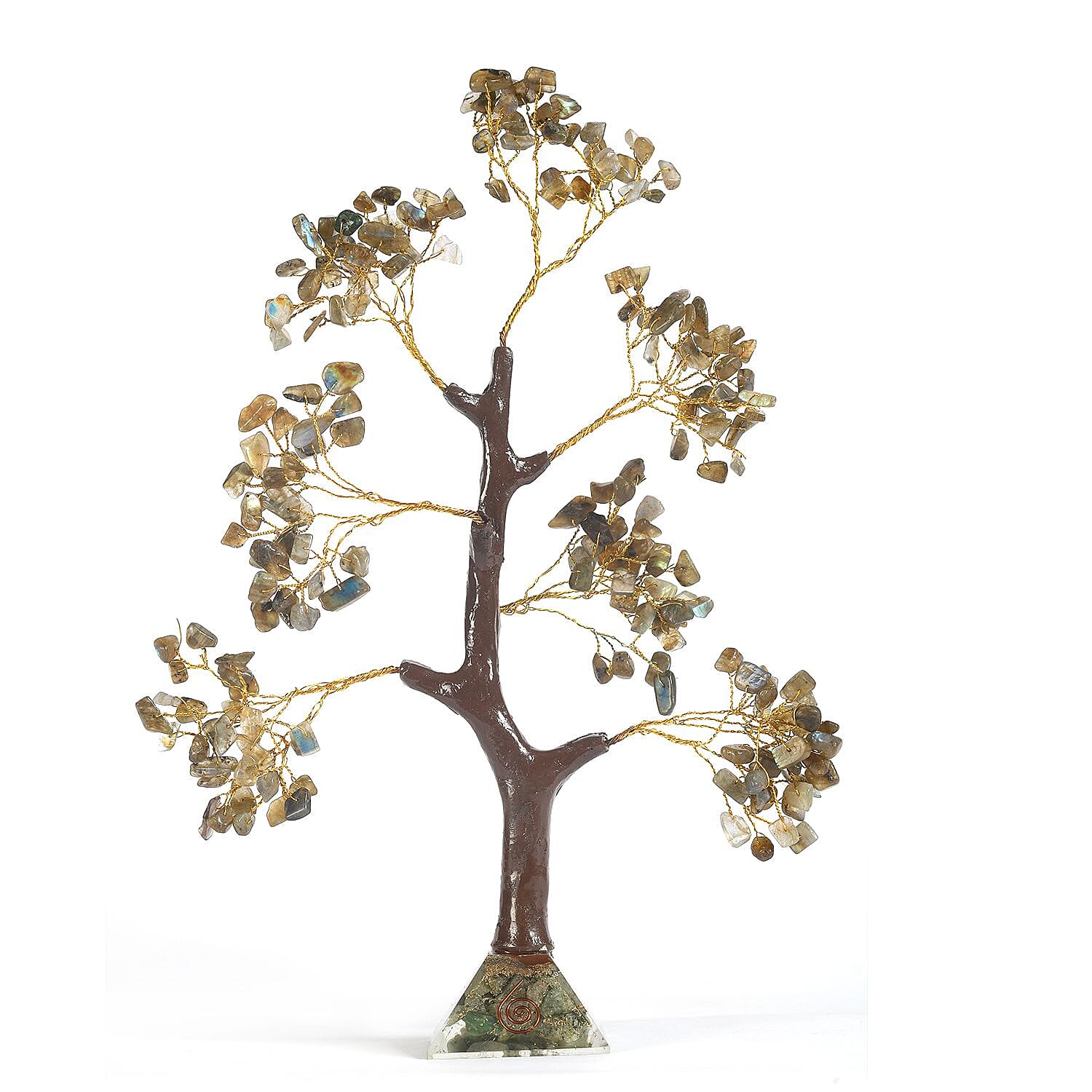 Decorative Handmade Lebrodite Gemstone Tree with Wooden Base (Size 23x5.5cm) - Multi