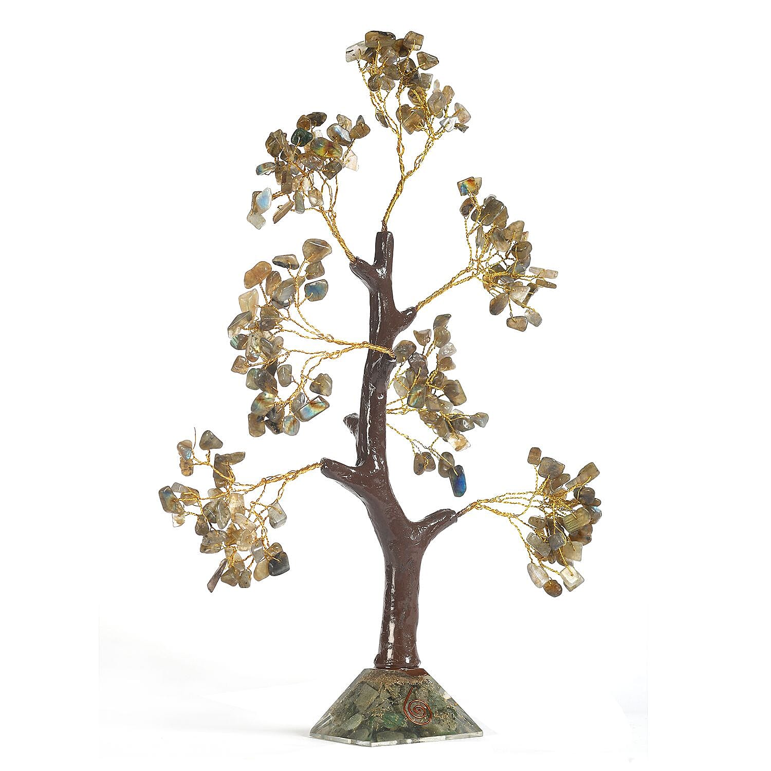 Decorative Handmade Lebrodite Gemstone Tree with Wooden Base (Size 23x5.5cm) - Multi