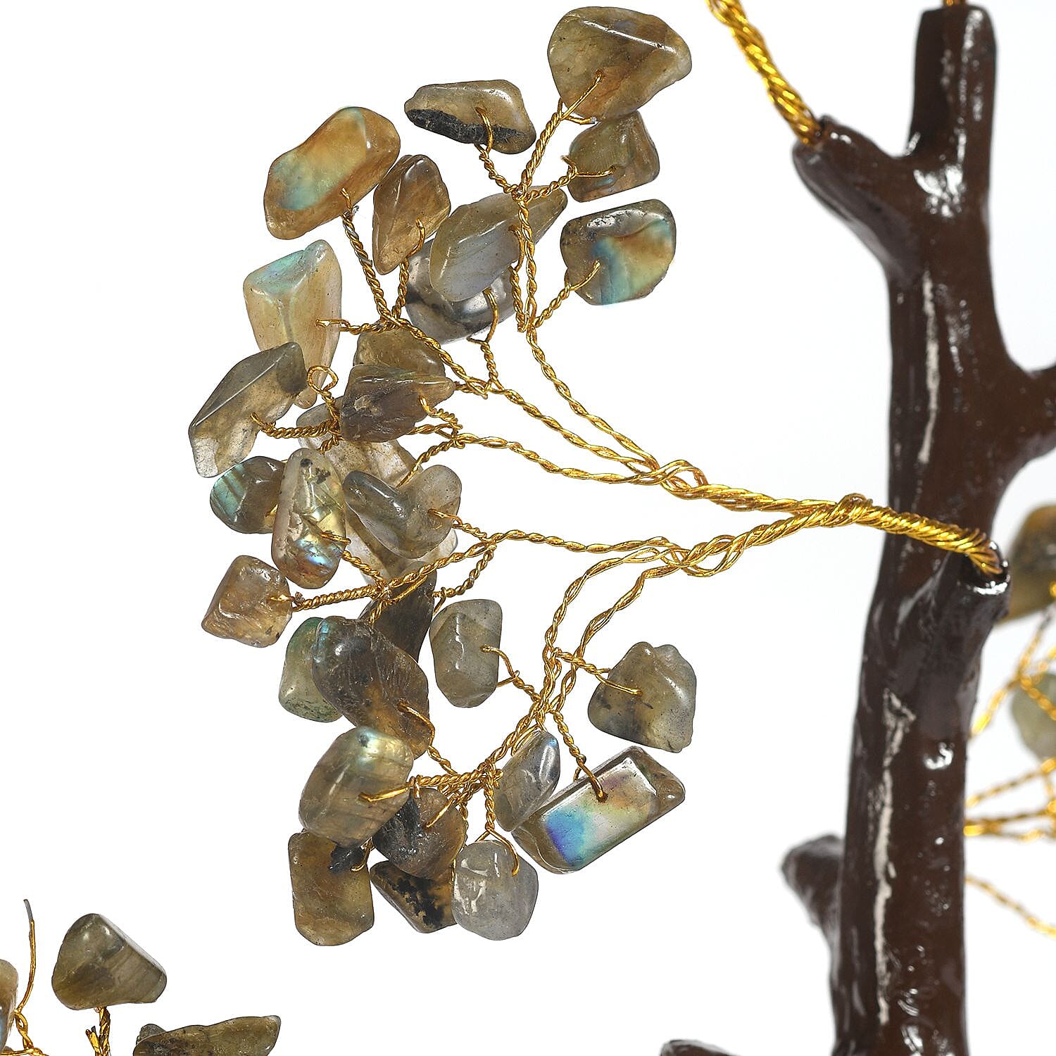 Decorative Handmade Lebrodite Gemstone Tree with Wooden Base (Size 23x5.5cm) - Multi