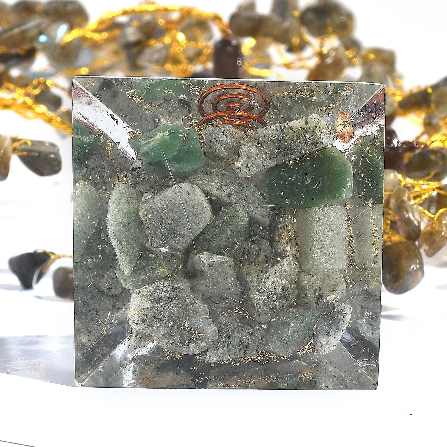 Decorative Handmade Lebrodite Gemstone Tree with Wooden Base (Size 23x5.5cm) - Multi