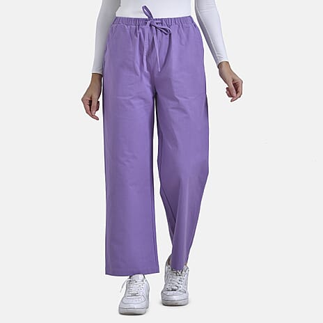 La Marey Relaxed Fit Elastic Waist Wide Leg Cropped Trousers with Drawstring (Size 16) - Purple