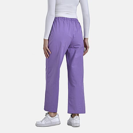 La Marey Relaxed Fit Elastic Waist Wide Leg Cropped Trousers with Drawstring (Size 16) - Purple