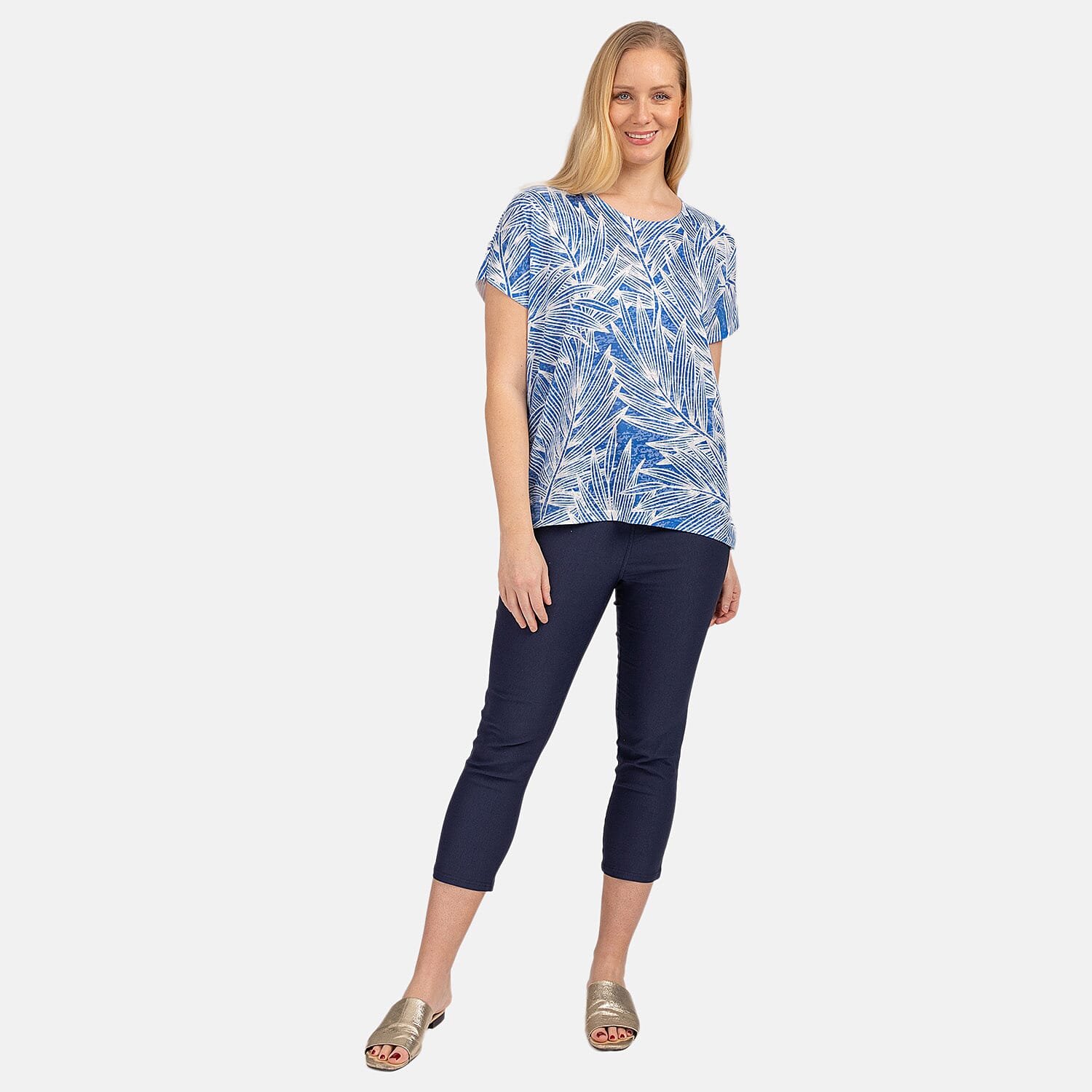 Mudflower Devore Leaf Print Burn Out Tee (Size L) - Cobalt