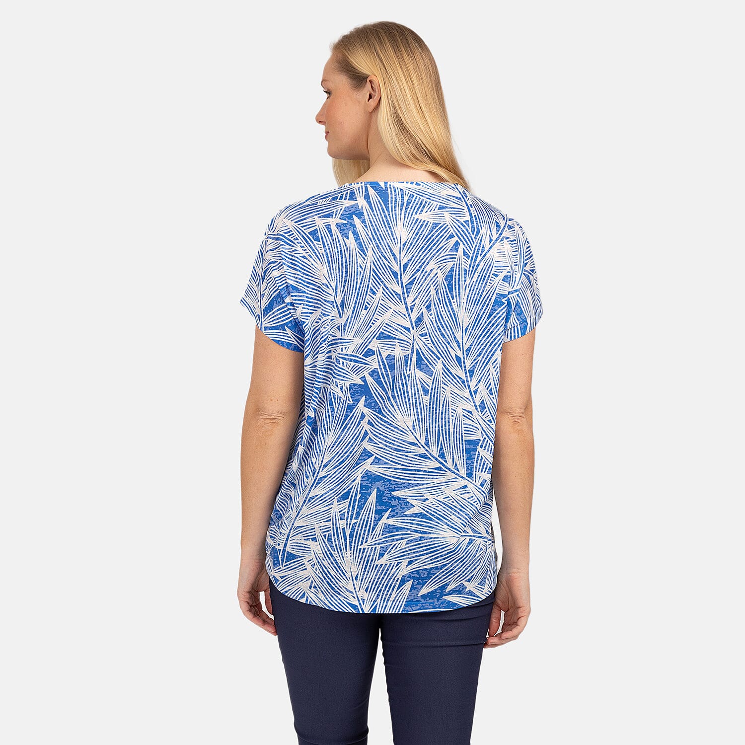 Mudflower Devore Leaf Print Burn Out Tee (Size L) - Cobalt