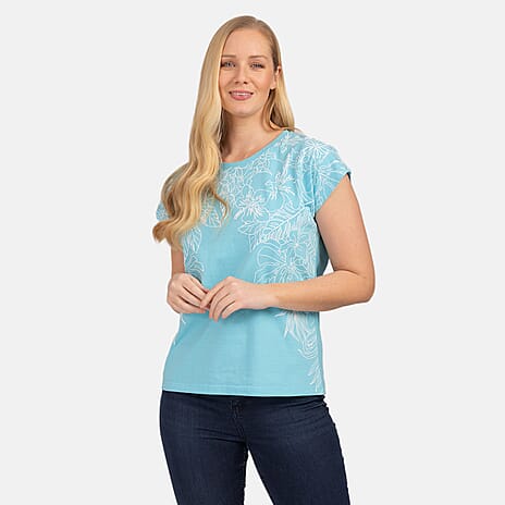 Mudflower Leaf Print Burn Out Tee (Size 14) - Light Turquoise