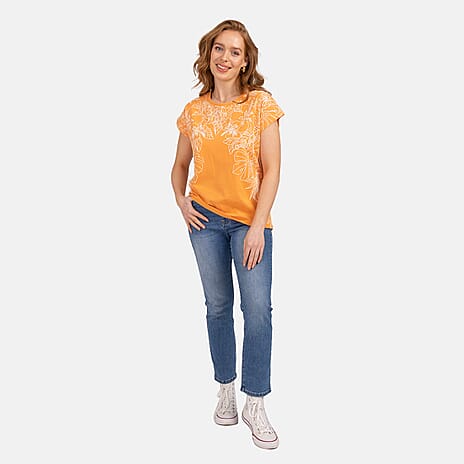Mudflower Leaf Print Burn Out Tee (Size 10) - Mock Orange