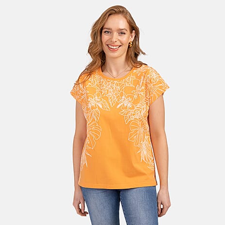 Mudflower Leaf Print Burn Out Tee (Size 10) - Mock Orange