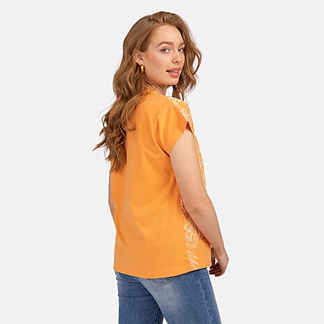 Mudflower Leaf Print Burn Out Tee (Size 10) - Mock Orange