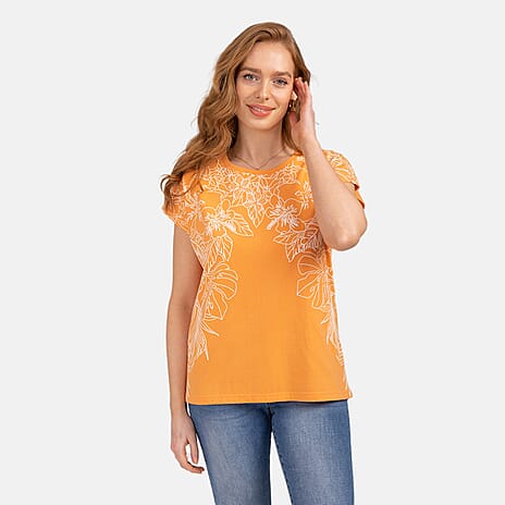 Mudflower Leaf Print Burn Out Tee (Size 16) - Mock Orange