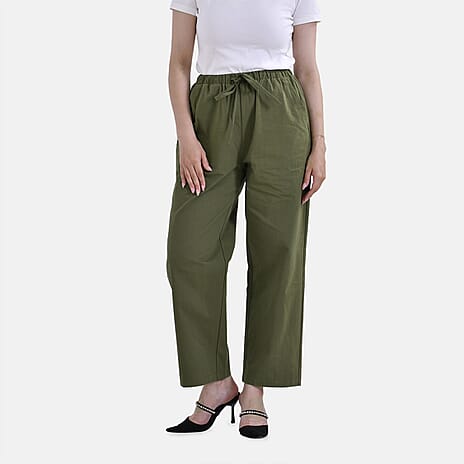 La Marey 100% Cotton Elastic Band Trouser (Size 12) - Olive Green