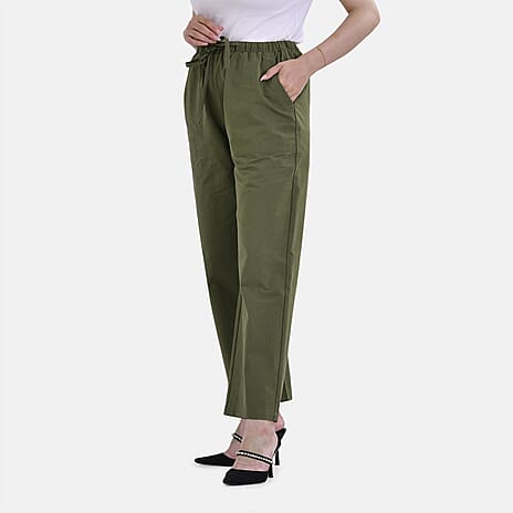 La Marey 100% Cotton Elastic Band Trouser (Size 14) - Olive Green