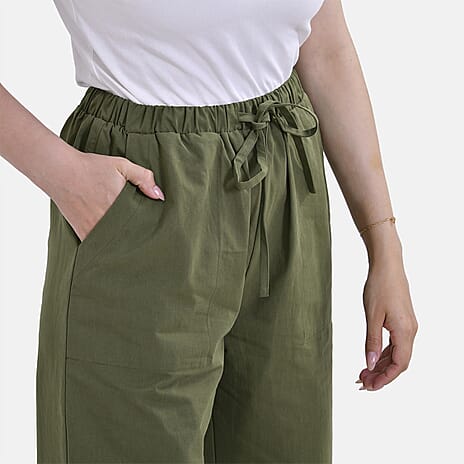La Marey 100% Cotton Elastic Band Trouser (Size 14) - Olive Green
