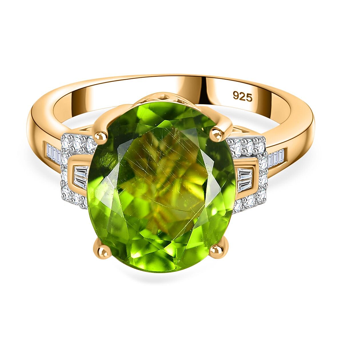 Peridot & Diamond Ring in 18K YG Vermeil Sterling Silver
