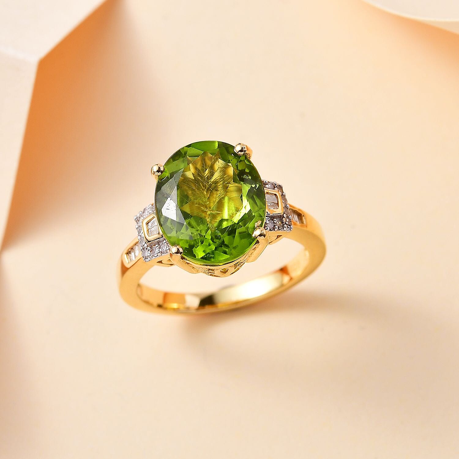 Peridot & Diamond Ring in 18K YG Vermeil Sterling Silver