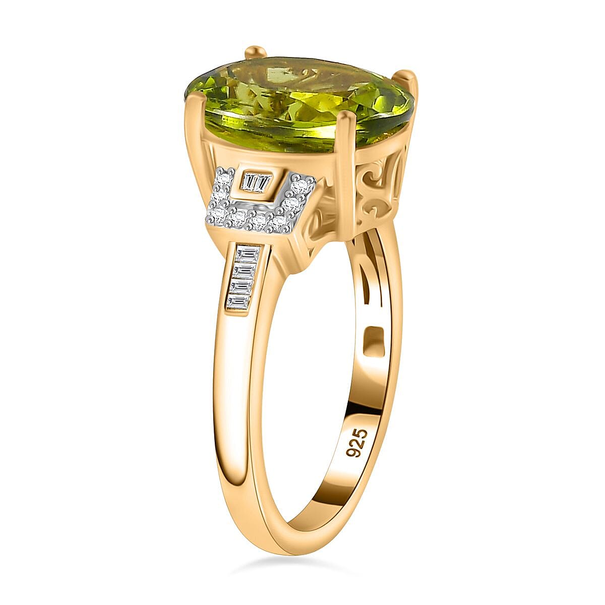 Peridot & Diamond Ring in 18K YG Vermeil Sterling Silver