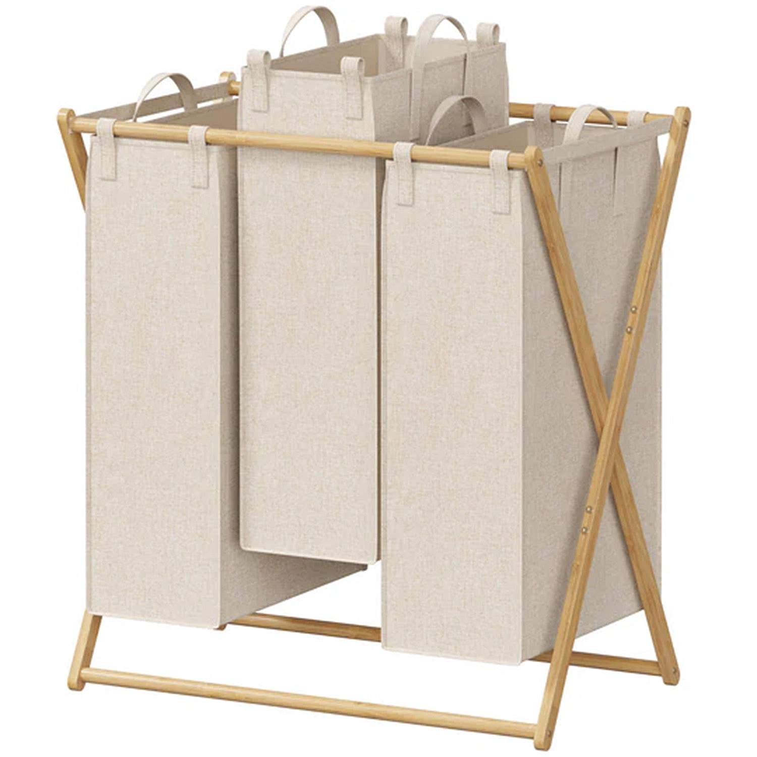 Foldable-Laundry-Basket-3-Section-Large-Bamboo-X-Frame-Laundry-Basket-