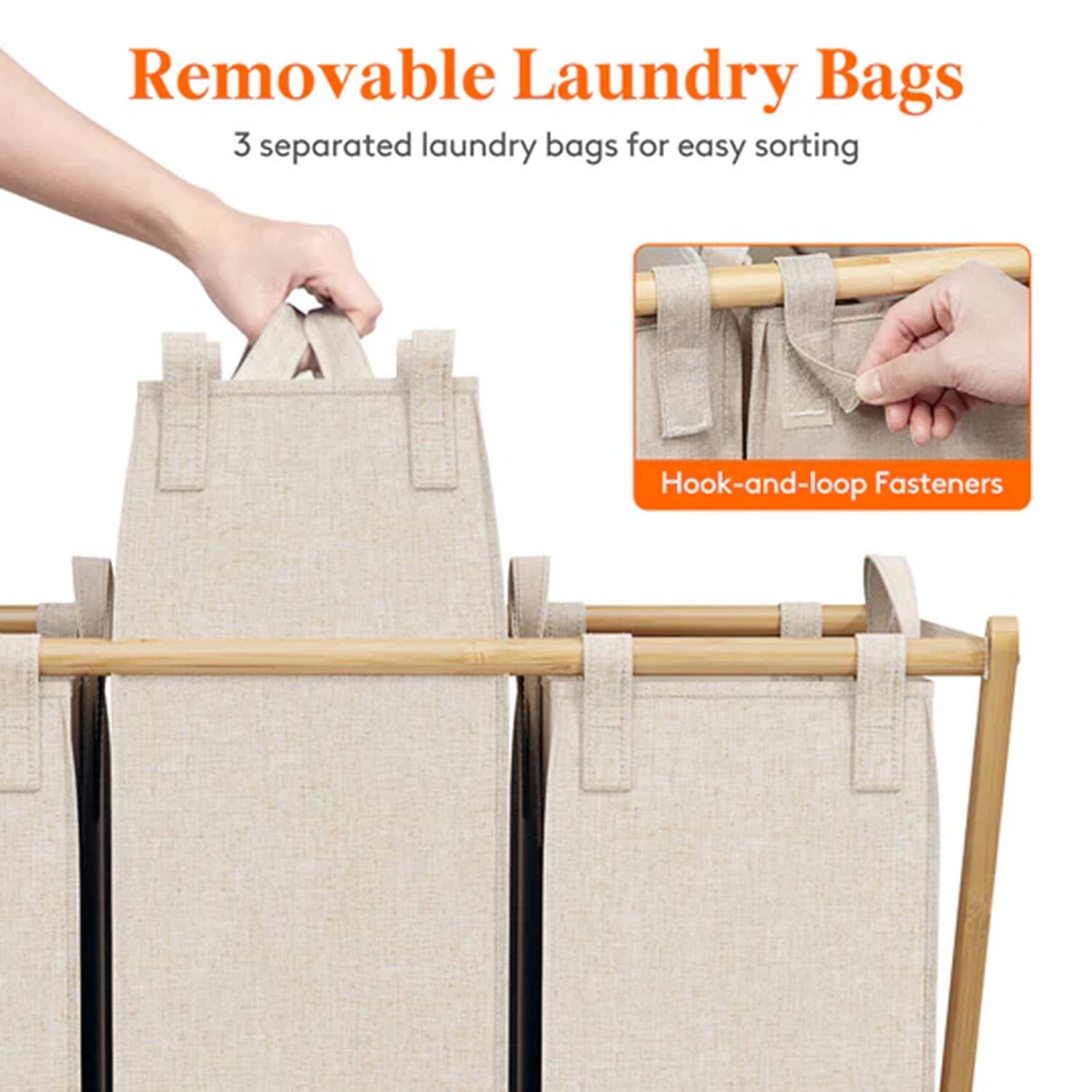 Foldable Laundry Basket 3 Section, Large Bamboo X-Frame Laundry Basket Sorter Gray (150L)