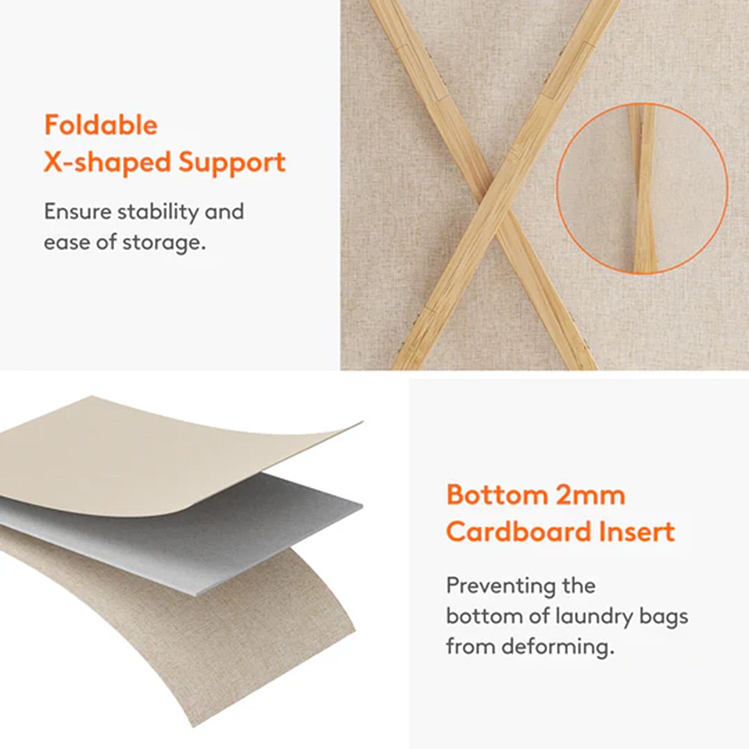 Foldable Laundry Basket 3 Section, Large Bamboo X-Frame Laundry Basket Sorter Gray (150L)